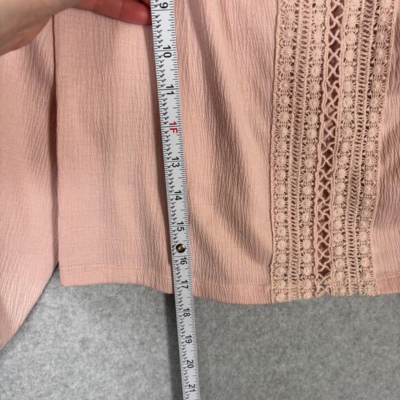 H&M Divided Top Womens Small Pink Crochet Crop Gauze Crinkle‎ Boho Cottage Puff - Picture 5 of 10